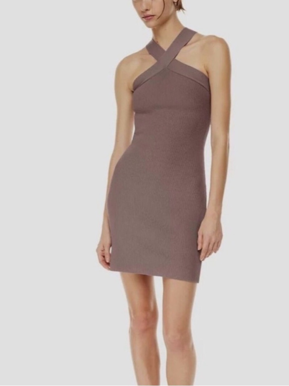Aritzia Mauve Cross-Strap Knit Mini Dress